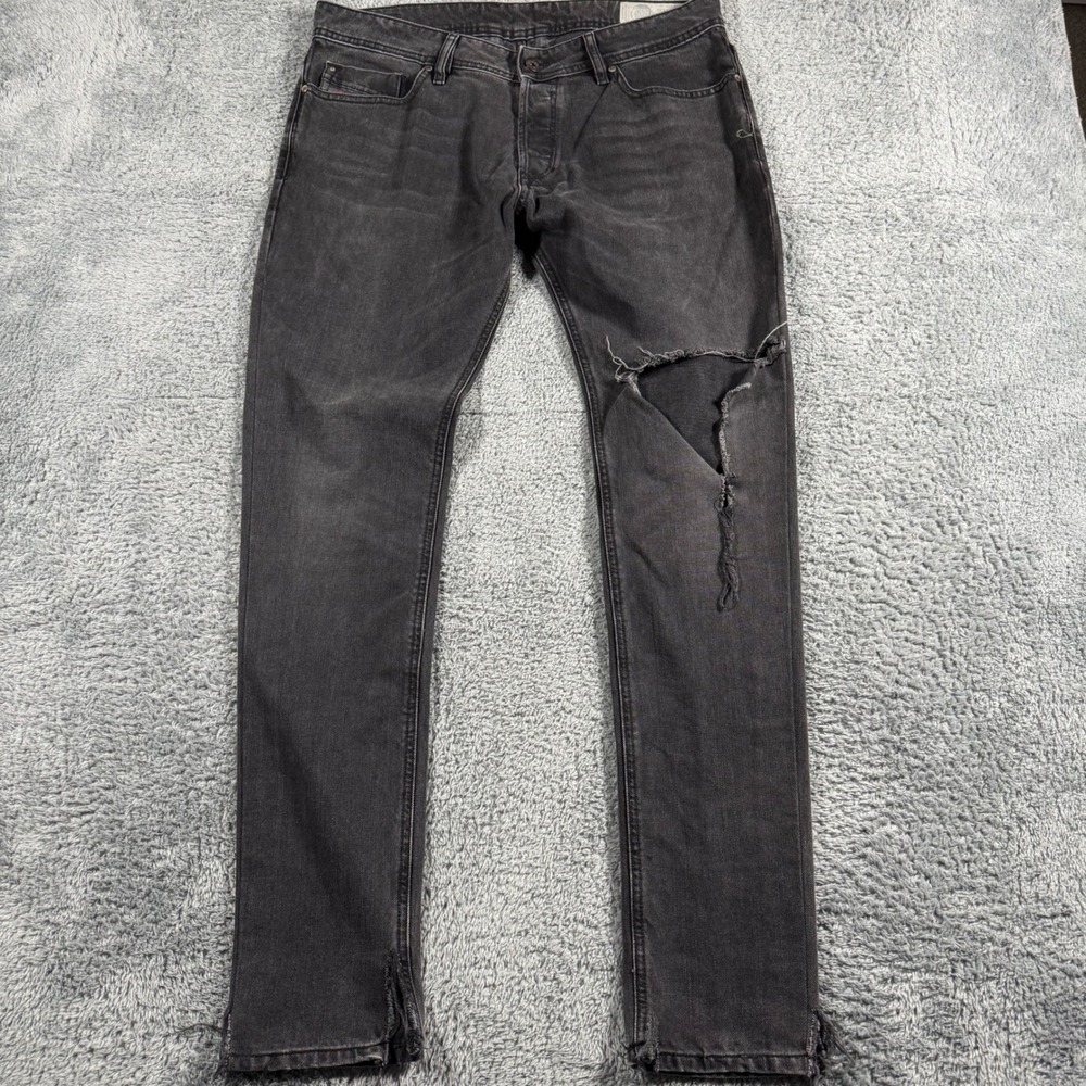 Diesel Troxer Slim Skinny Black‎ Wash Jeans Distressed Modified Stretch - 34x32